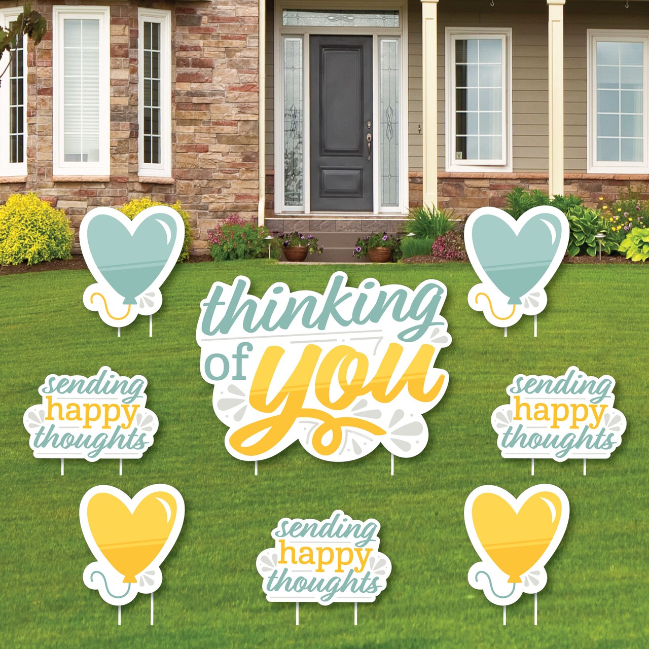 Big Dot of Happiness Thinking of You - Yard Sign and Outdoor Lawn Decorations - Just Because Yard Signs - Set of 8